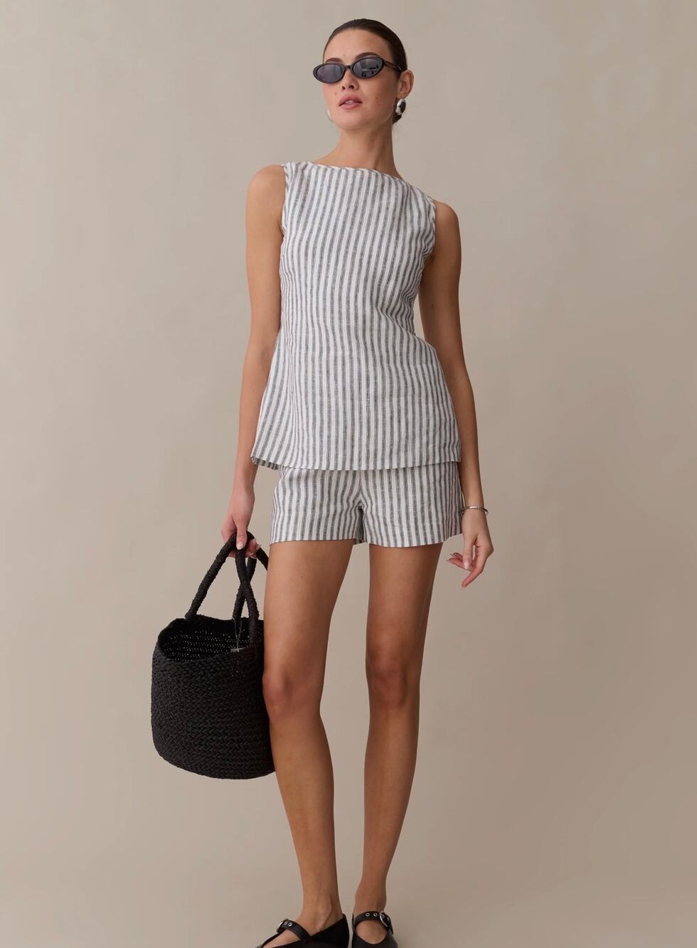 New kourt Veronica Linen Set Antibes stripe $272 Sz M